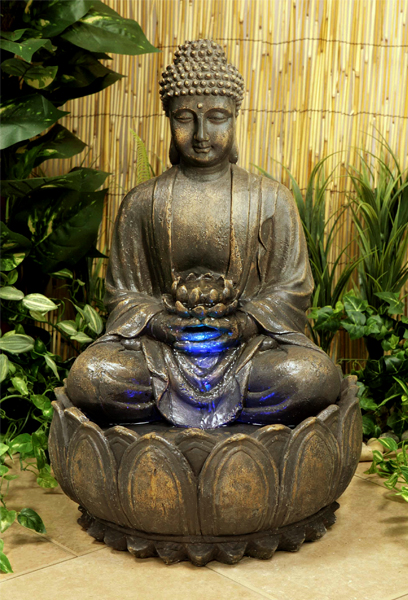Statue Bouddha Boule de Verre Solaire