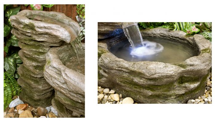 Fontaine de jardin cascade énergie solaire effet pierre amphore batterie et  LED marron